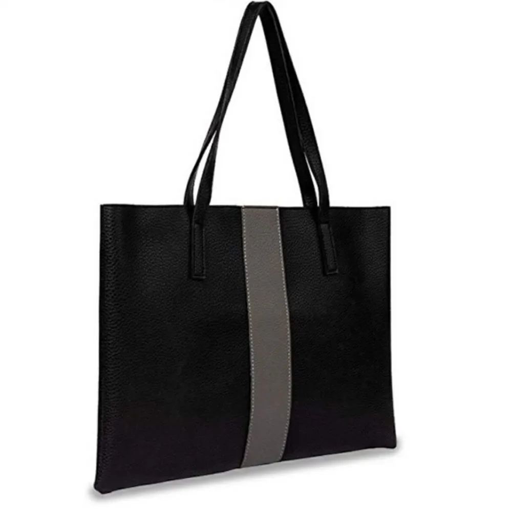 VINCE CAMUTO Black Gray Leather Tote